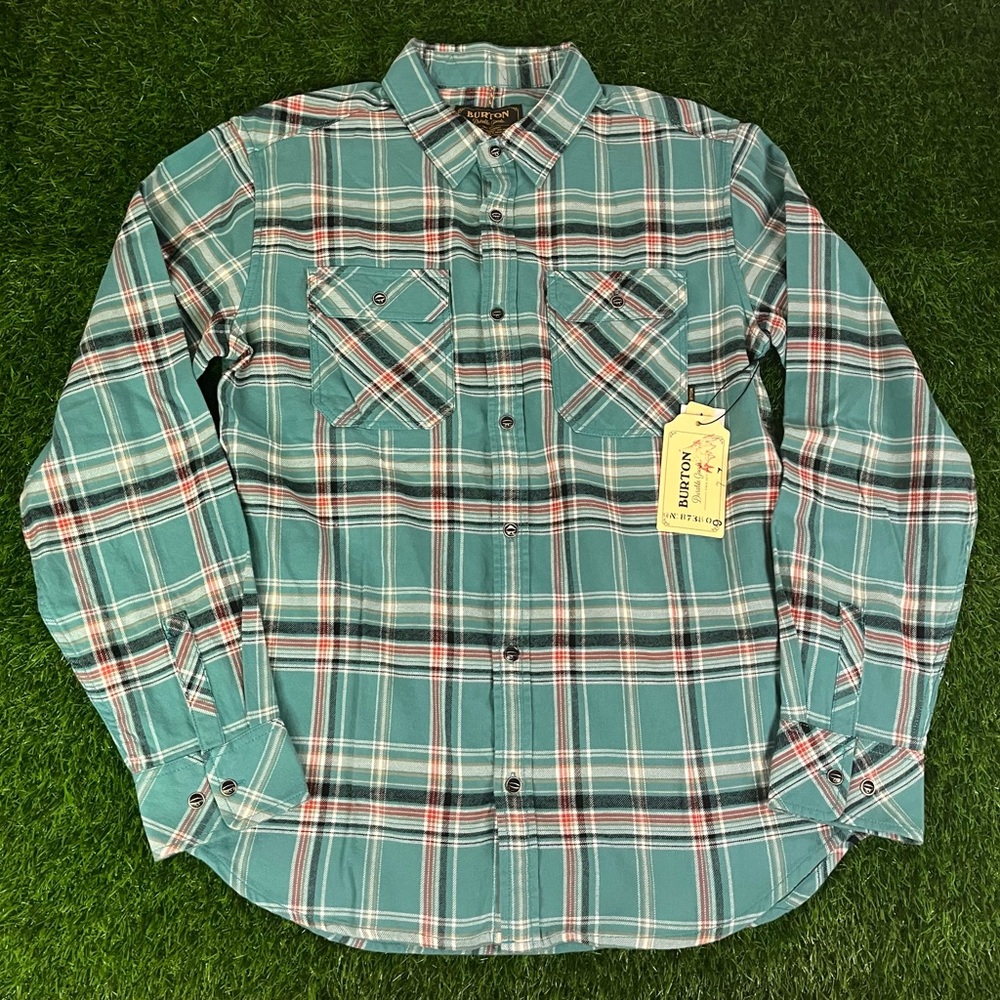 NWT New With Tags Burton Brighton Green Long Sleeve Flannel Shirt Mens Size L